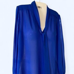 French Connection Blue chiffon blouse with tie neck #blouse S